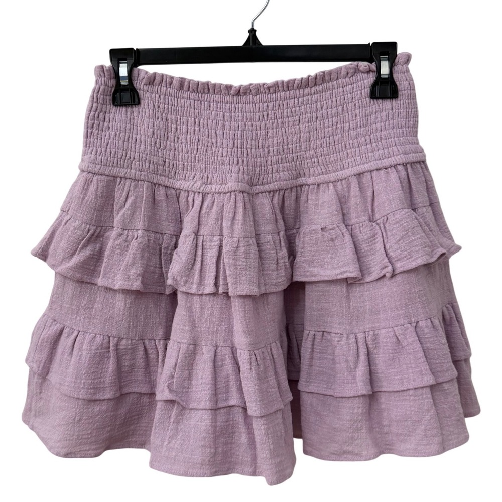 Talulah Mini Skirt M Lavender Purple Smocked Tiered Ruffle Cotton Gauze